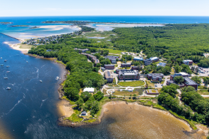 An aerial view of the University of New England Biddeford campus